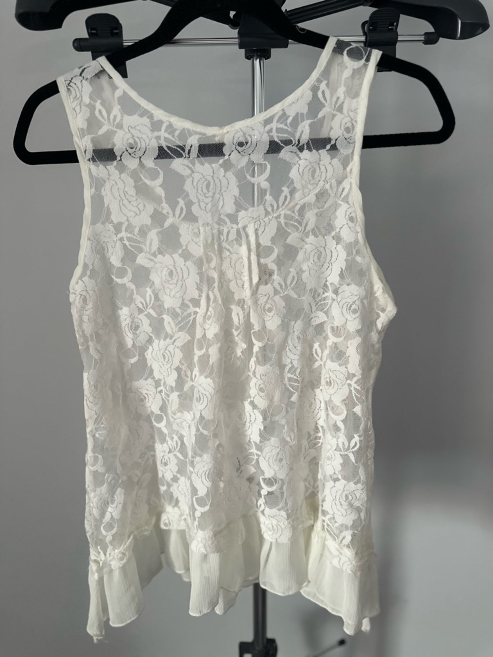 ⚡️Lapis White Lace Sheer Camisole Tank | Small | Floral pattern | BOHO - Picture 13 of 15